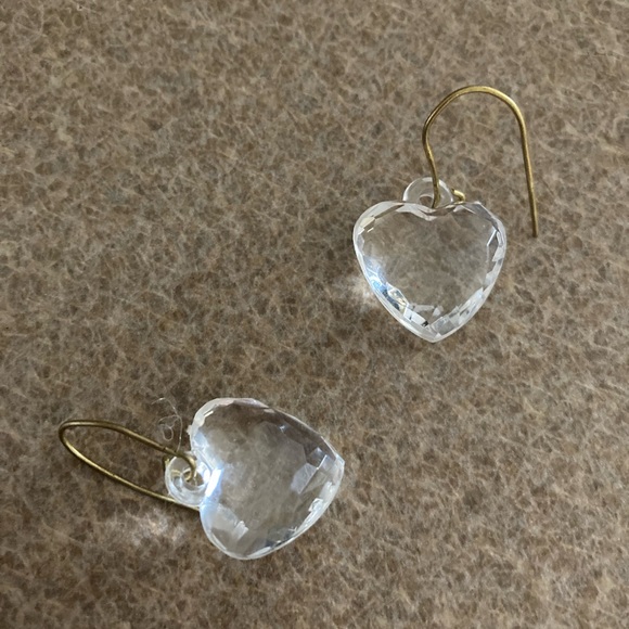Clear Heart Shape Faceted Acrylic  Earrings, Gold Tone Hooks, Prom Graduation - Picture 3 of 4